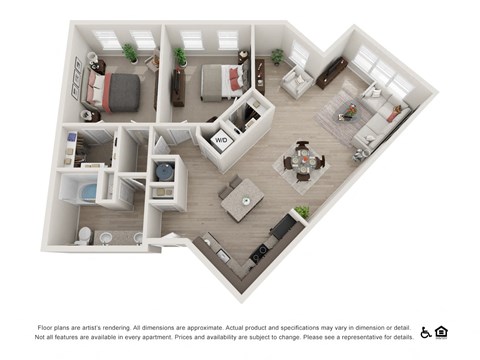 Floor plan for 2 beds, 1 bath, 1104 sqft